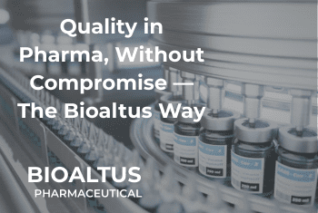Pharmaceutical manufacturing line showcasing vaccine vials, representing Bioaltus’s commitment to quality in pharma.