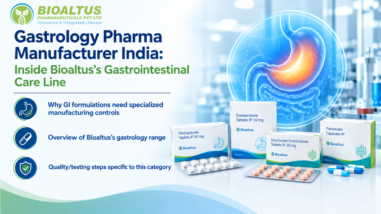 Gastrology pharma manufacturer India GI formulations infographic